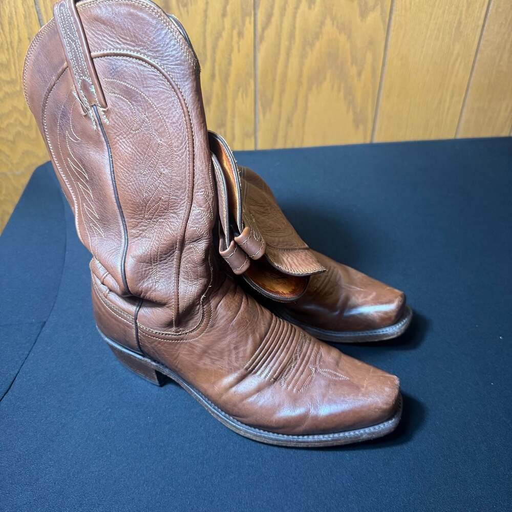 Lucchese 1883 N15967 Brown Leather Square Toe Cowboy Boots Size 8 D